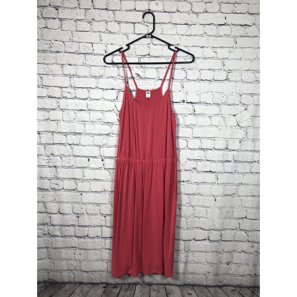Old Navy Women Cami Dress Elastic Waist Strappy Coral Pink Orange Size M